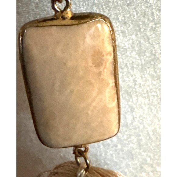 Vintage Fossil Coral Tiger Eye Necklace Beads Pendant 10k Agatized Stone - Picture 5 of 7